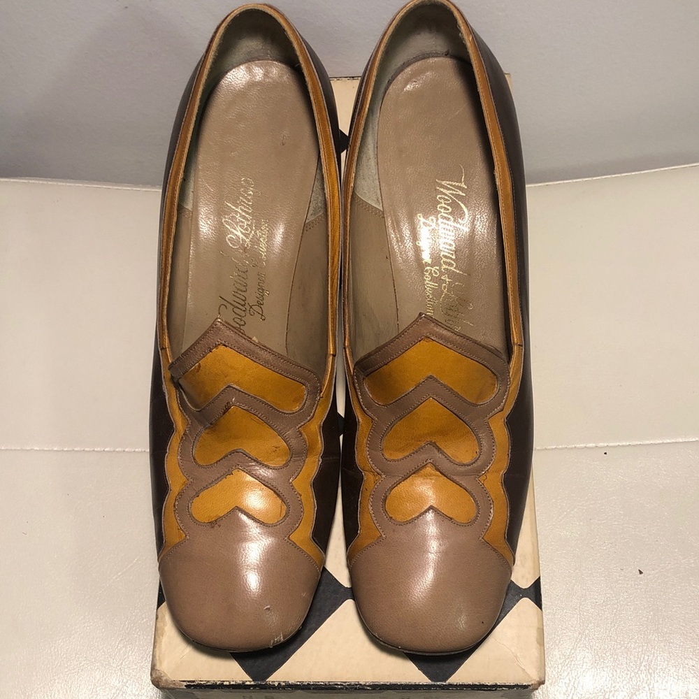 Vintage Brown and Tan Leather Designer Heels